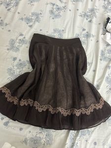 Brown Lace Trimmed Skirt