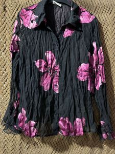 Sheer Floral Print Button-Up Shirt