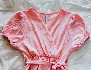 Pink Wrap Dress with Ruffle Hem