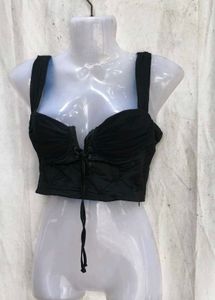 2168. Black Corset Lace-Up Crop Top