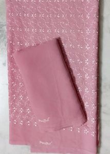 unstitched Chikankari Pink georgette suit Set