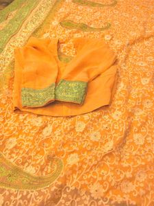 embroidered zardosi heavy saree with blouse
