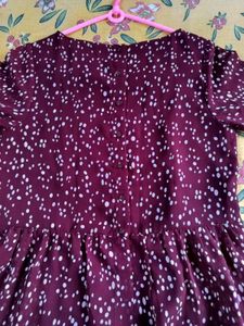 Quiero Maroon Ditsy Print Sheer peplum Top