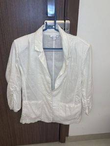 White Linen Blend Blazer
