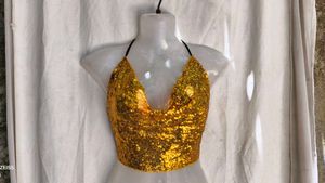 94. Sparkly Gold Sequin Halter Top