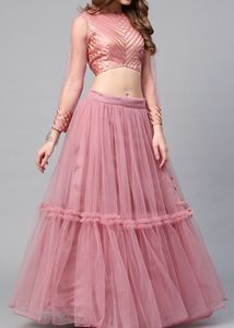 Dusky pink lehenga with padded blouse and dupatta