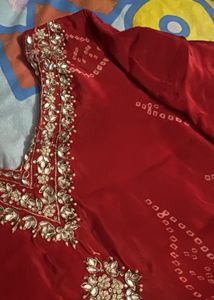 Embellished Red Silk  plazo suit