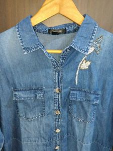Denim Shirt Dress with Embellishments