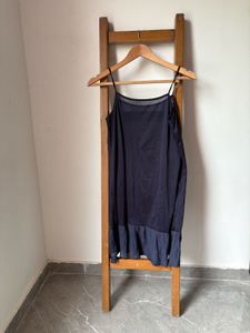 Navy Blue Slip Dress with Ruffle Hem
