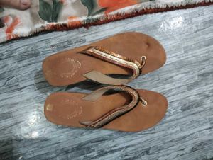 Brown Thong Sandals with Sequins