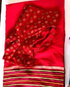 Red saree with Polka Dot Blouse