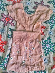 Peach Embroidered silk Kurta
