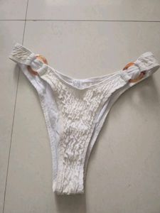 White Textured Bikini Bottom with Ring Detail