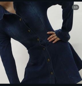 Stylish Blue Denim Fit &amp; Flare Dress