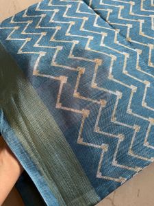 light Blue Saree with Geometric Print