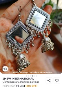 Trendy Boho Oxidised Real Mirror Jhumka Earrings🖤