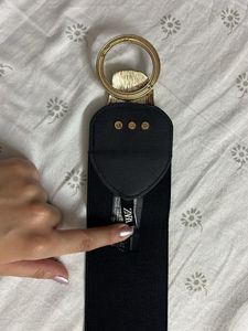 Elegant Black Elastic Belt with Gold Buckle