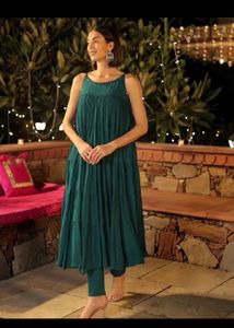 citrine green mirror work kurta set