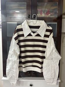 Striped Collared Long Sleeve Top