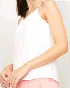 GINGER Women White Pearl Beaded Sleeveless Top