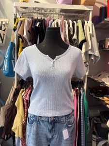 Baby Blue Textured Button-Up Top