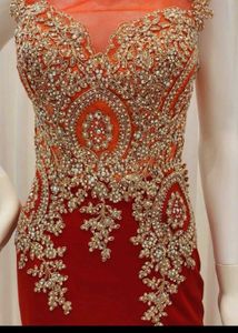 Stunning Red &amp; Gold Embellished Gown