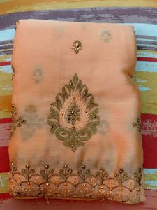 Elegant Peach Embroidered Saree