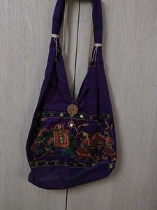 Embroidered cotton hobo bag
