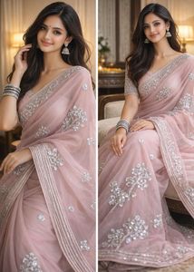 classic pink saree heavy elegant look