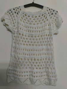 Chic White Crochet Italian Knit Top