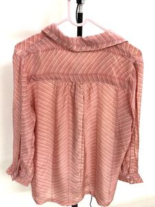 Chic Sheer Chevron Print Button-Up Shirt