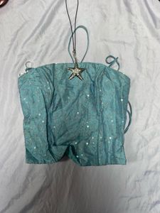 Sparkling Teal Blouse  Star Charm CORSET TOP