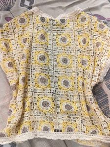 Crocheted Yellow &amp; White Cardigan