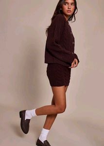 Brown Cable Knit Mini Skirt