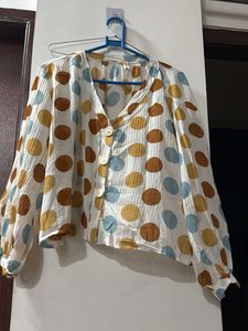 Polka Dot Button-Up Blouse