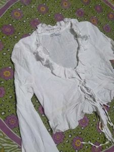 skirt White Ruffled Lace-Up Crop Top co