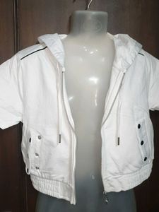 brand new👌Stylish White Cropped Hoodie Jacket