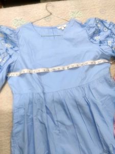 Blue Embroidered Sleeve Dress