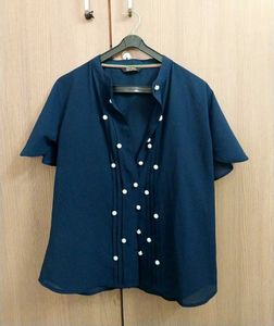 Navy Blue Pearl Detail Top – Size L