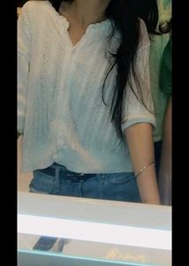 White Textured Button-Up Top