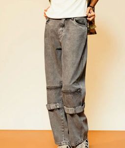 FREAKINS Stylish Grey Wash Denim Cargo Pants