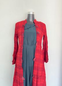 Red Tasseled Kurta with shrug