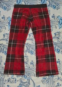 Red Plaid Flared Pants