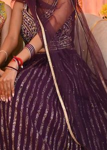 wine color party wear lehnga