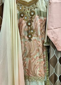 Peach Colour Three Piece Stitch Suit