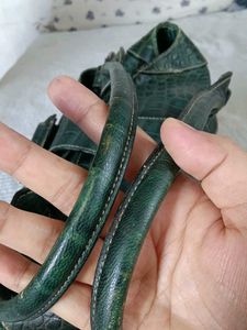 Pure leather Stylish Green Croc Embossed Handbag