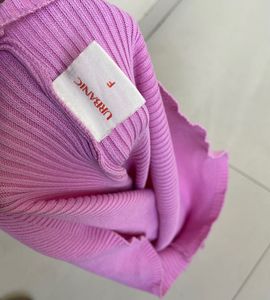Pink Ribbed Crop Top with Heart Buttons