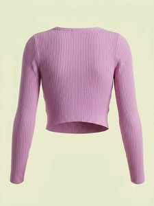 Lilac Ribbed V-Neck Crop Top