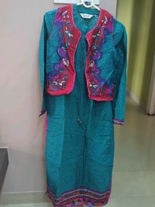 BIBA Teal Printed Kurta with Jacket