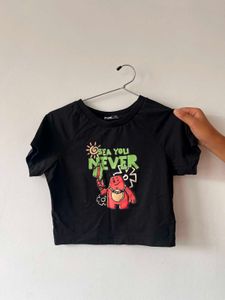 Black Graphic Print Cropped T-Shirt